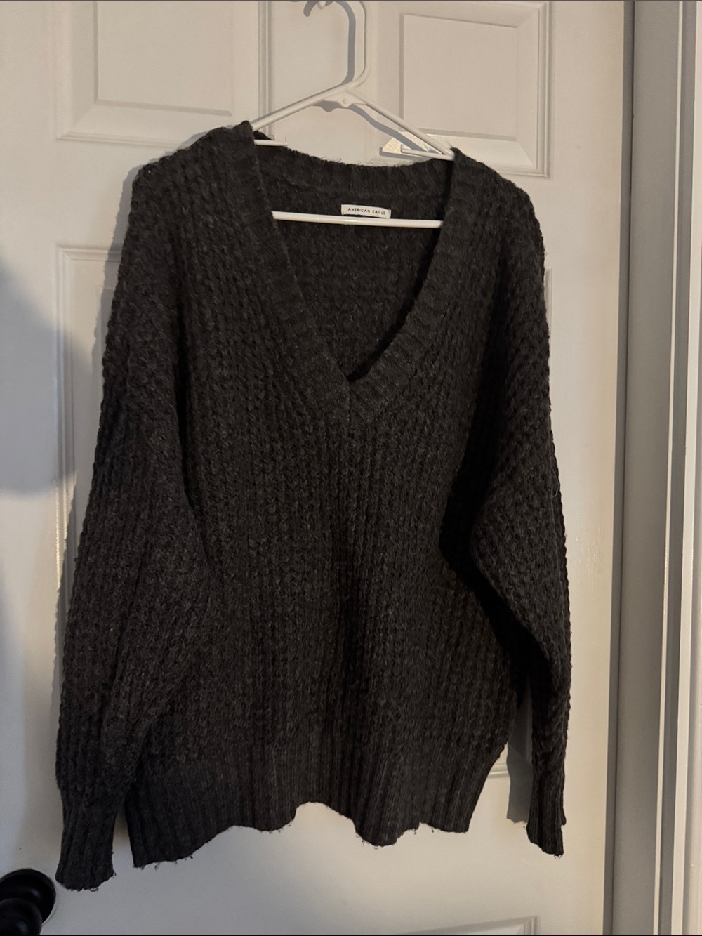 American Eagle Outfitters Charcoal V-Neck Chunky Knit Sweater